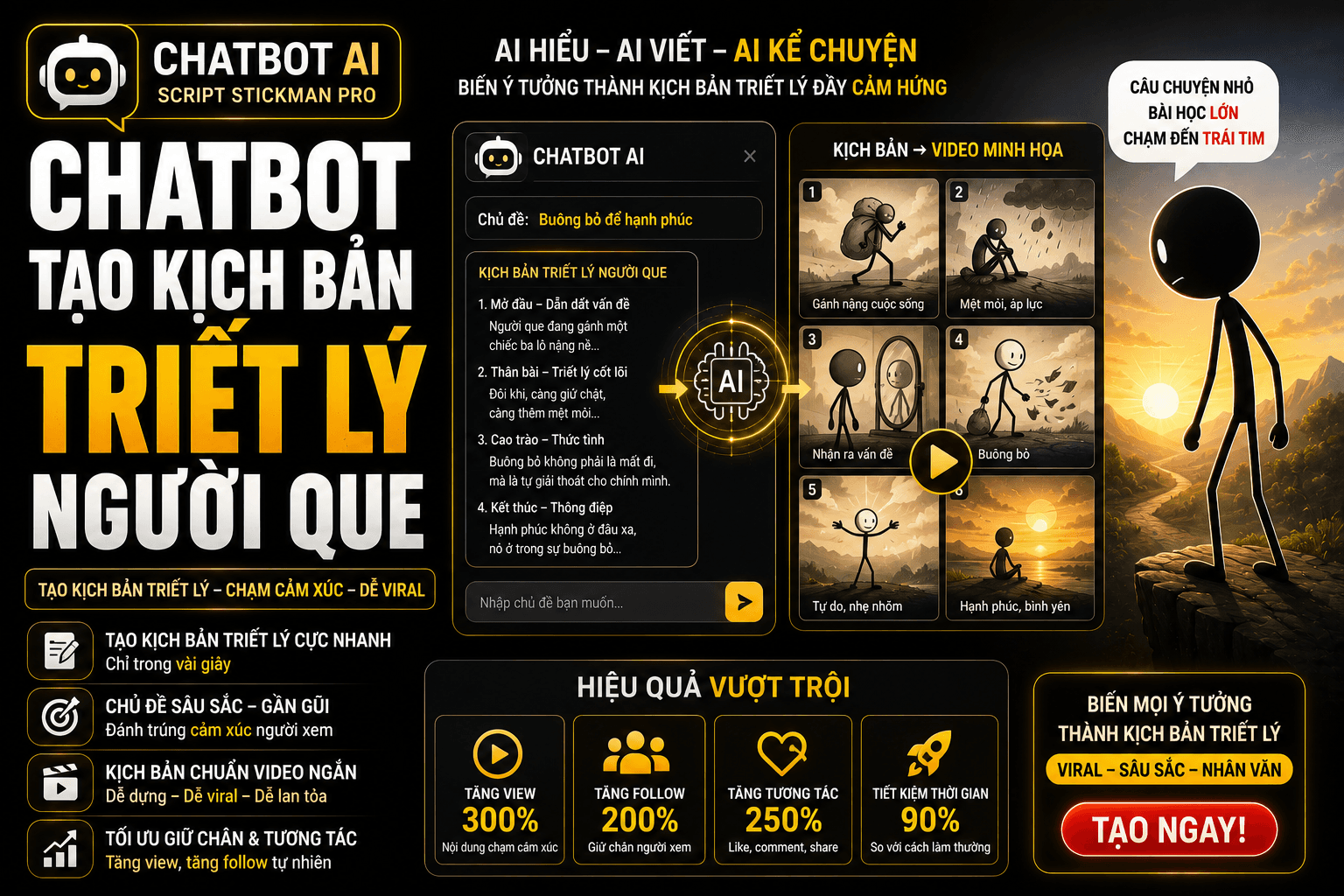 Ảnh minh hoạ Chatbot Kịch Bản Triết Lý Người Que — Không Bao Giờ Cạn Ý Tưởng