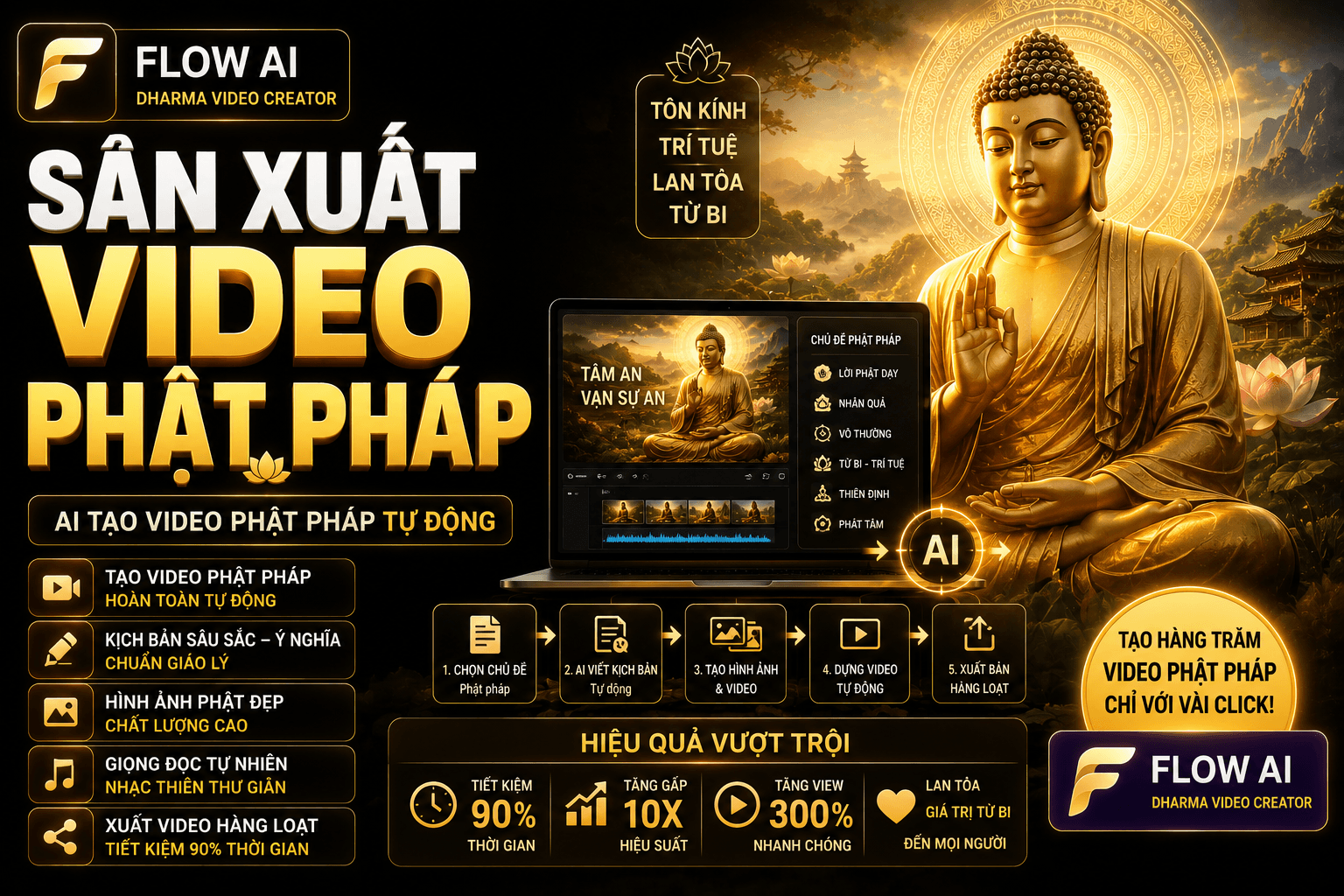 Ảnh minh hoạ Tool Sản Xuất Video Phật Pháp Viral — AI Tạo Video Tự Động